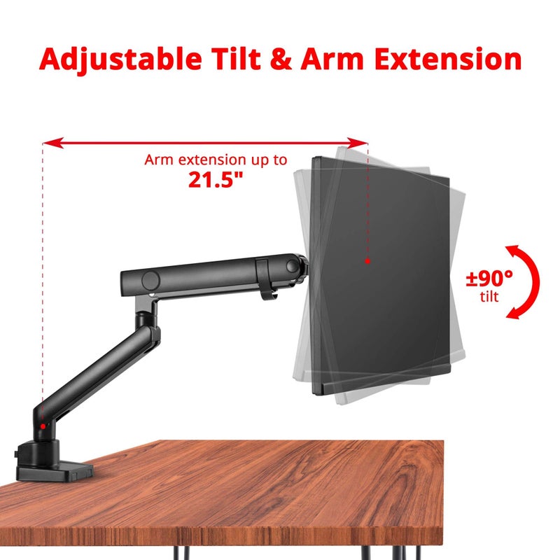 SIIG Aluminum Mechanical Single Monitor Arm Mount - Height Adjustable Desk Mount for 17in to 32in Screens - 17.6lbs Max VESA 75x75mm 100x100mm, Black - Image 4